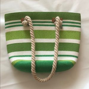 Spring Green Stripe Straw Tote Purse Bag